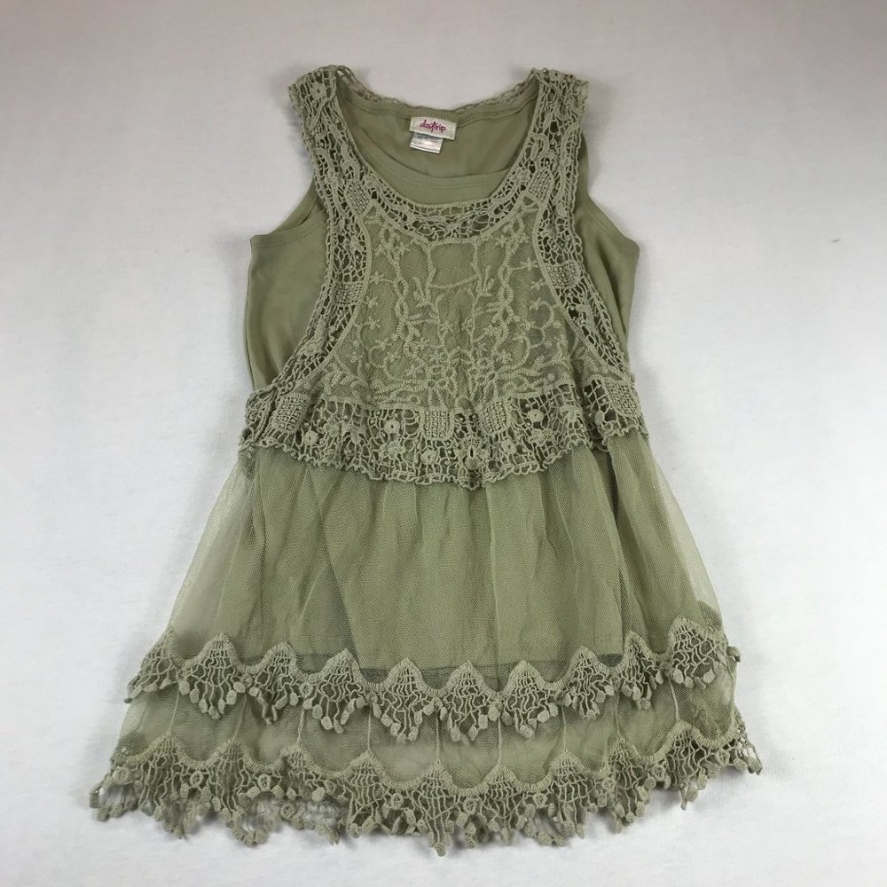 Daytrip Sleeveless Top Size M Lace Overlay Surplus Green